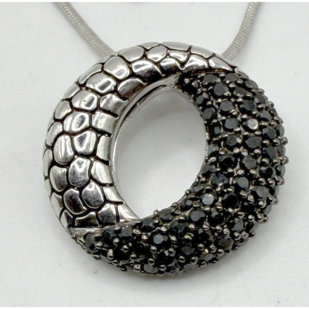 Marcasite Style Circle Pendant Snake Chain‎ Necklace Silver Tone 16-18"
